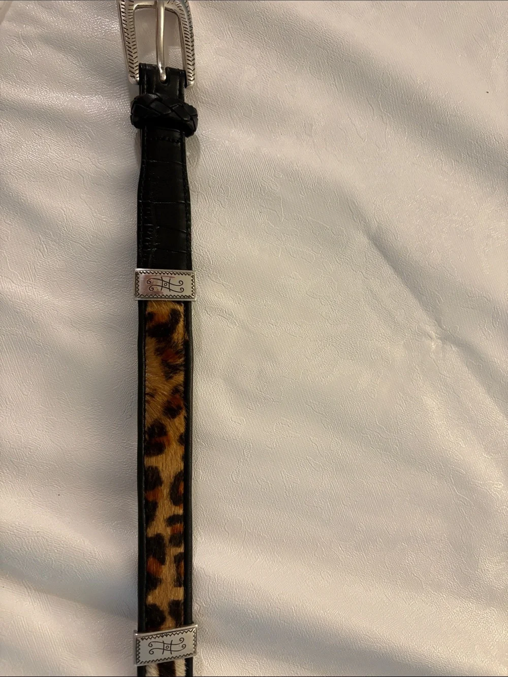 Brighton Leopard Print Leather Belt with Silver Accents